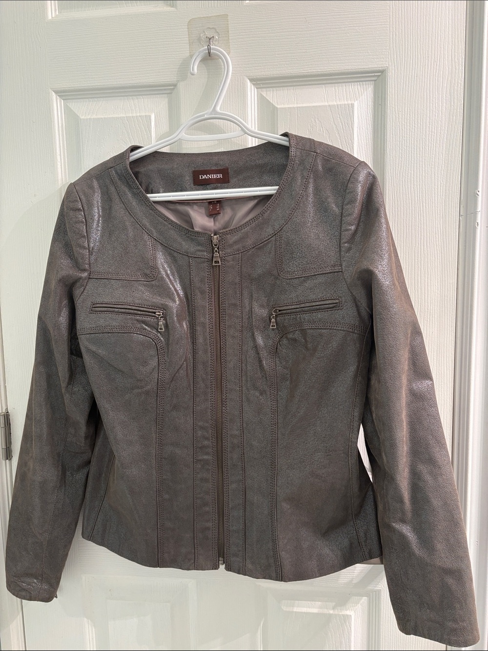 Danier Metallic Gray Women's Leather bomber Zip-Front Jacket